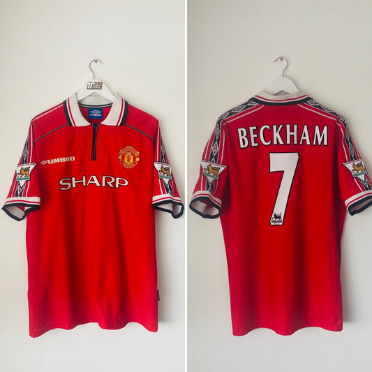 Manchester United home football shirt 1999/2000 Beckham XL