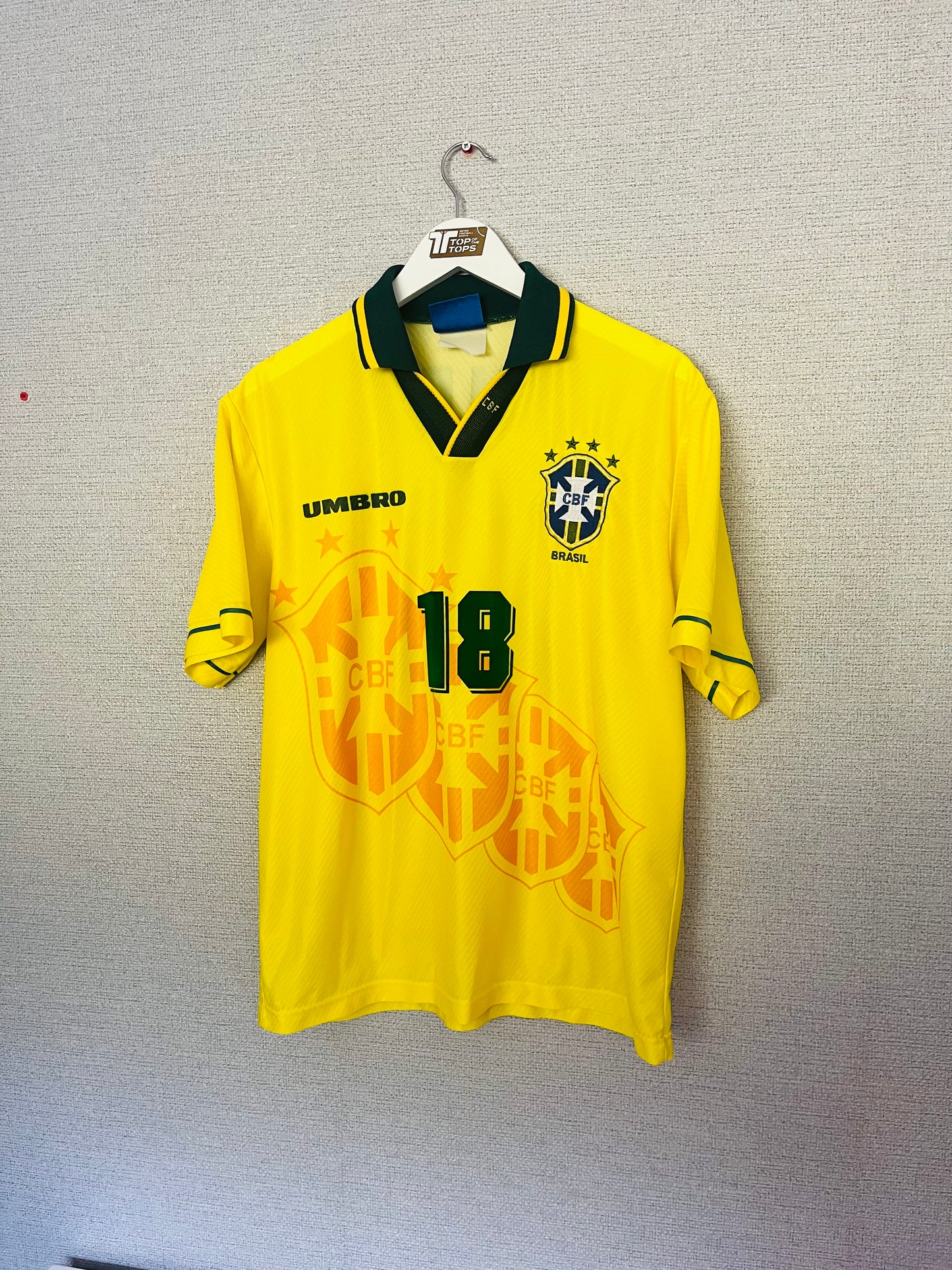 Brazil home football shirt 1996 (R9) Ronaldinho 18 Medium