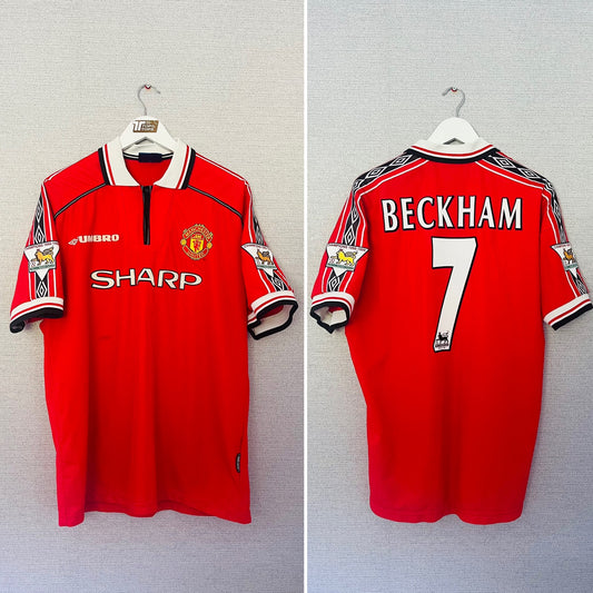 Manchester United home football shirt 1999/2000 Beckham XL
