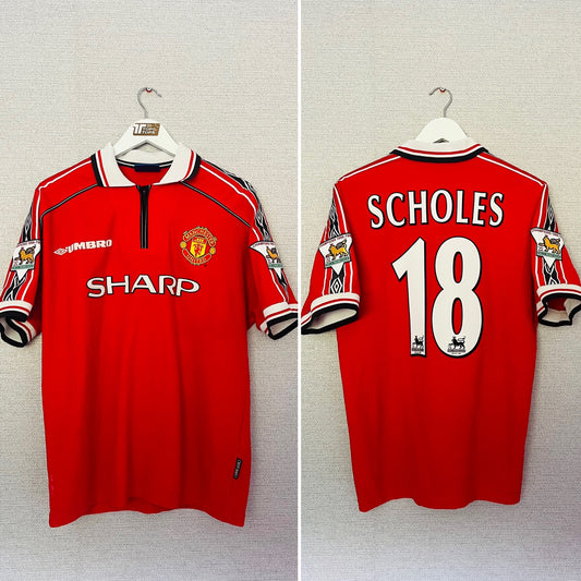 Manchester United home football shirt 1999/2000 Scholes Large