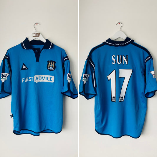 Manchester City home football shirt 2002/03 Medium Sun