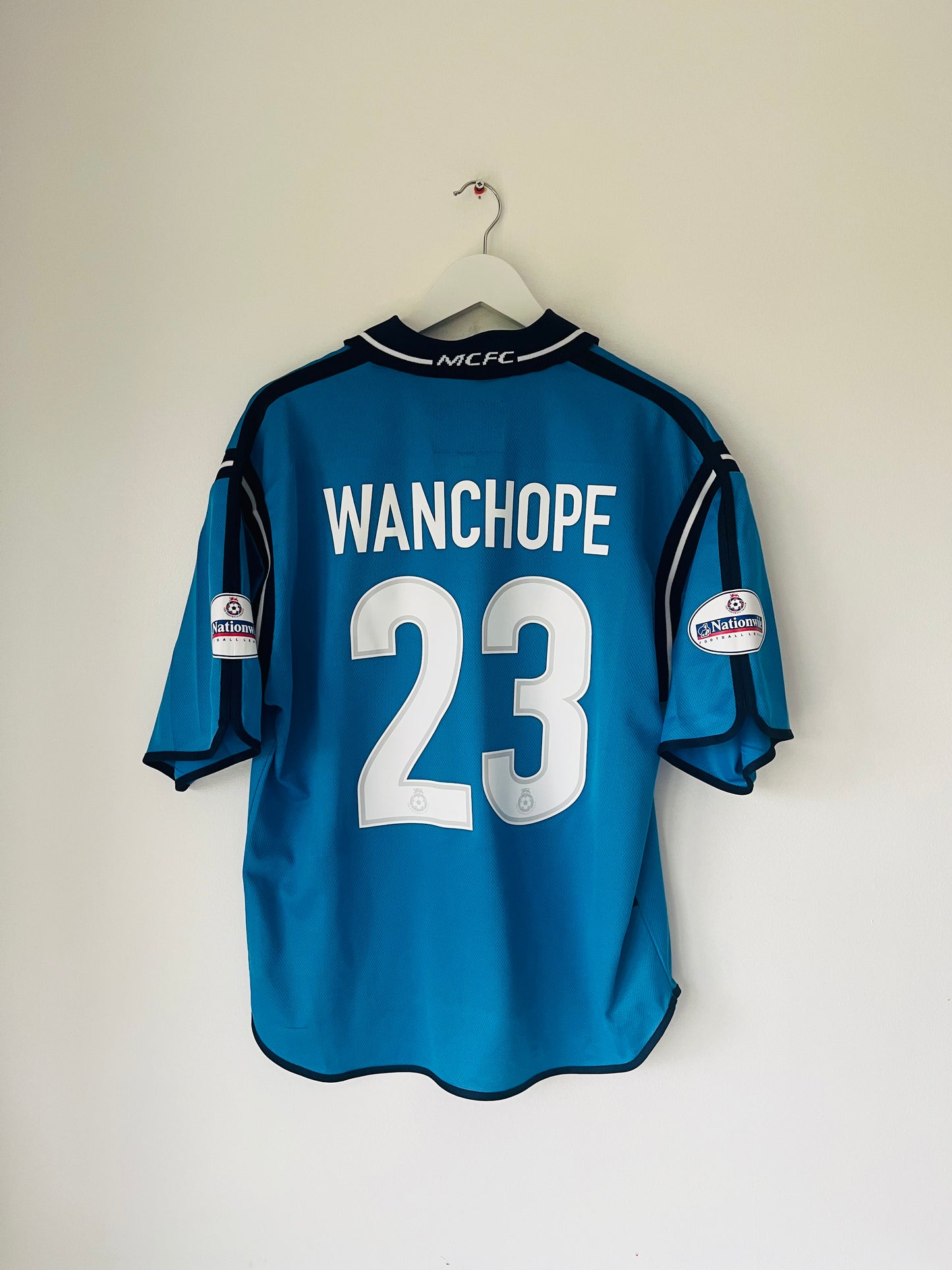 Manchester City home football shirt 2001/02 Wanchope Medium