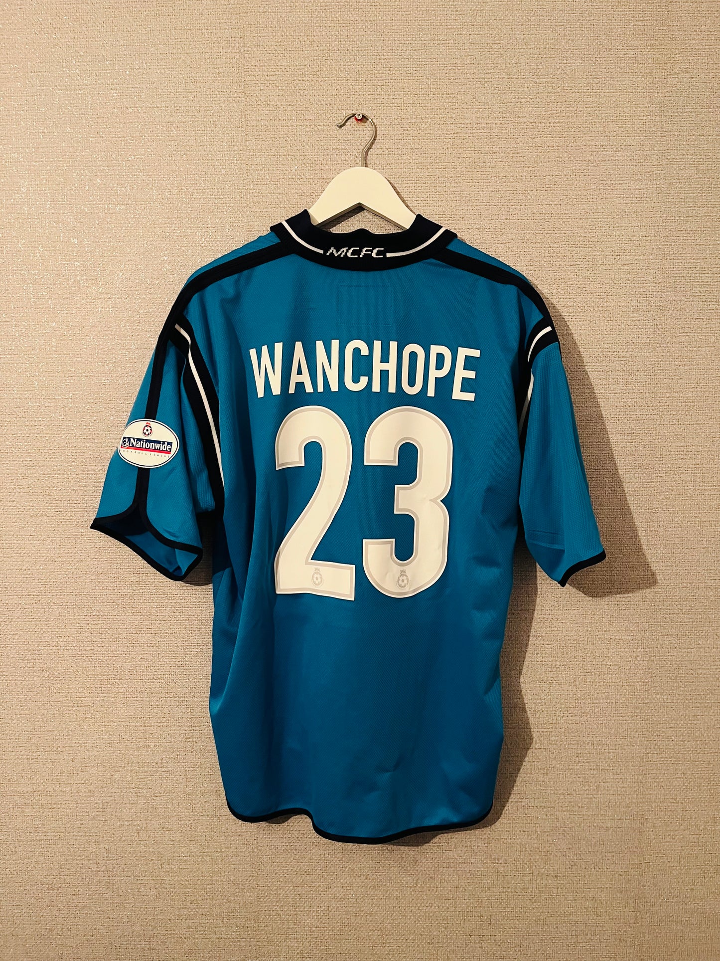 Manchester City home football shirt 2001/02 Wanchope Large