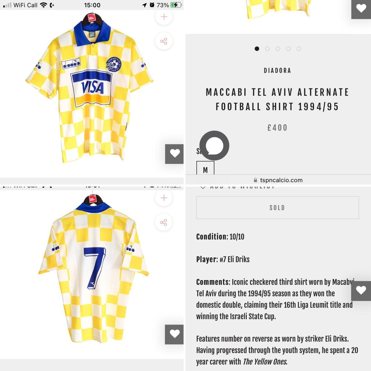 Maccabi Tel-Aviv 1994/1995 Yellow & White Home Football Shirt (M)
