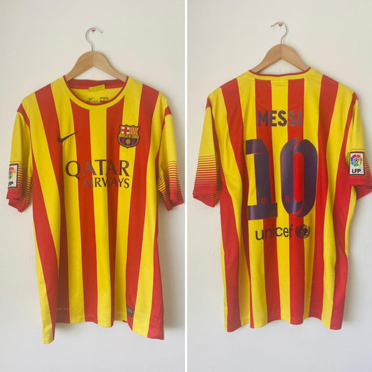 Barcelona 2013/2014 Red & Yellow Away Football Shirt (XL)