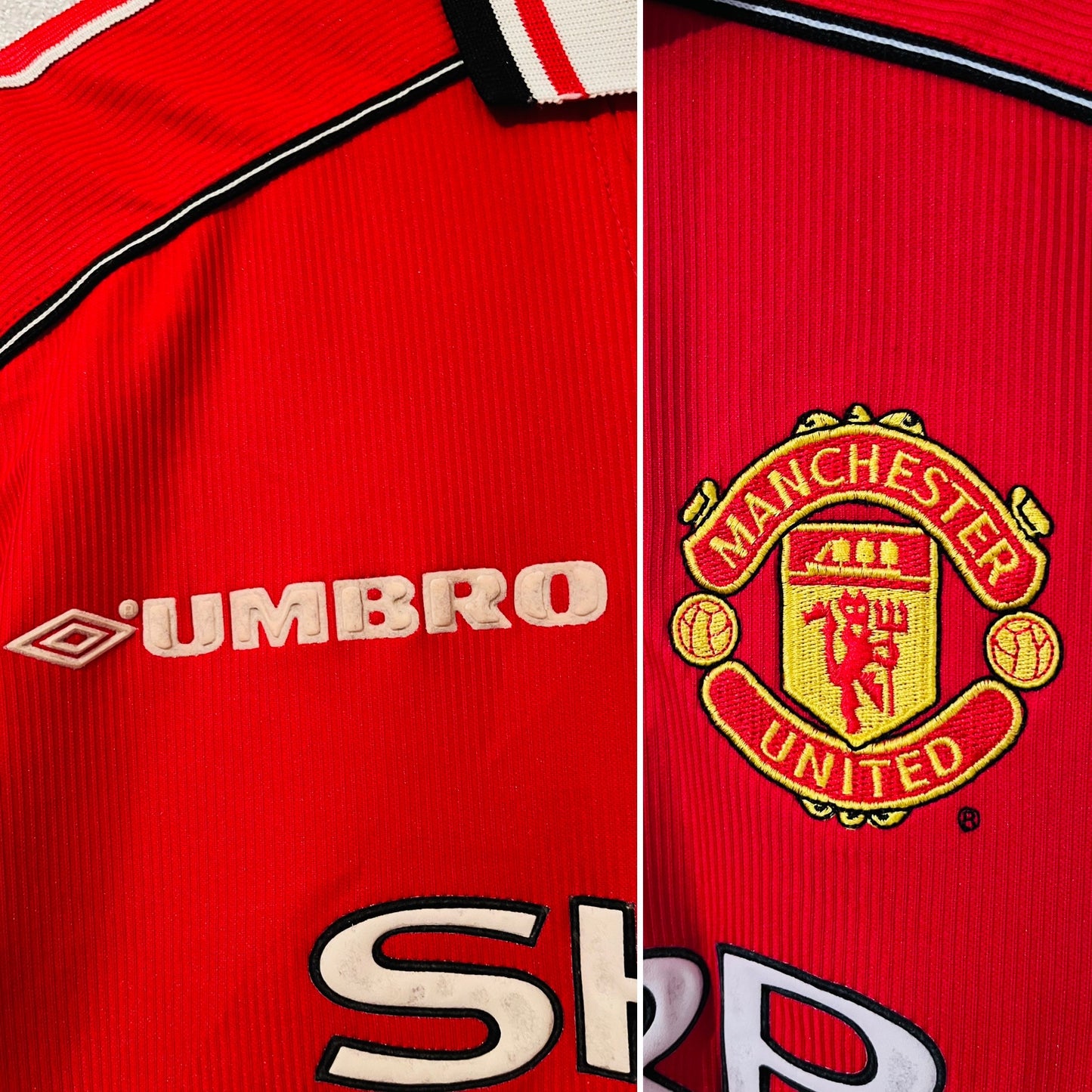 Manchester United home football shirt 1999/2000 Beckham XL