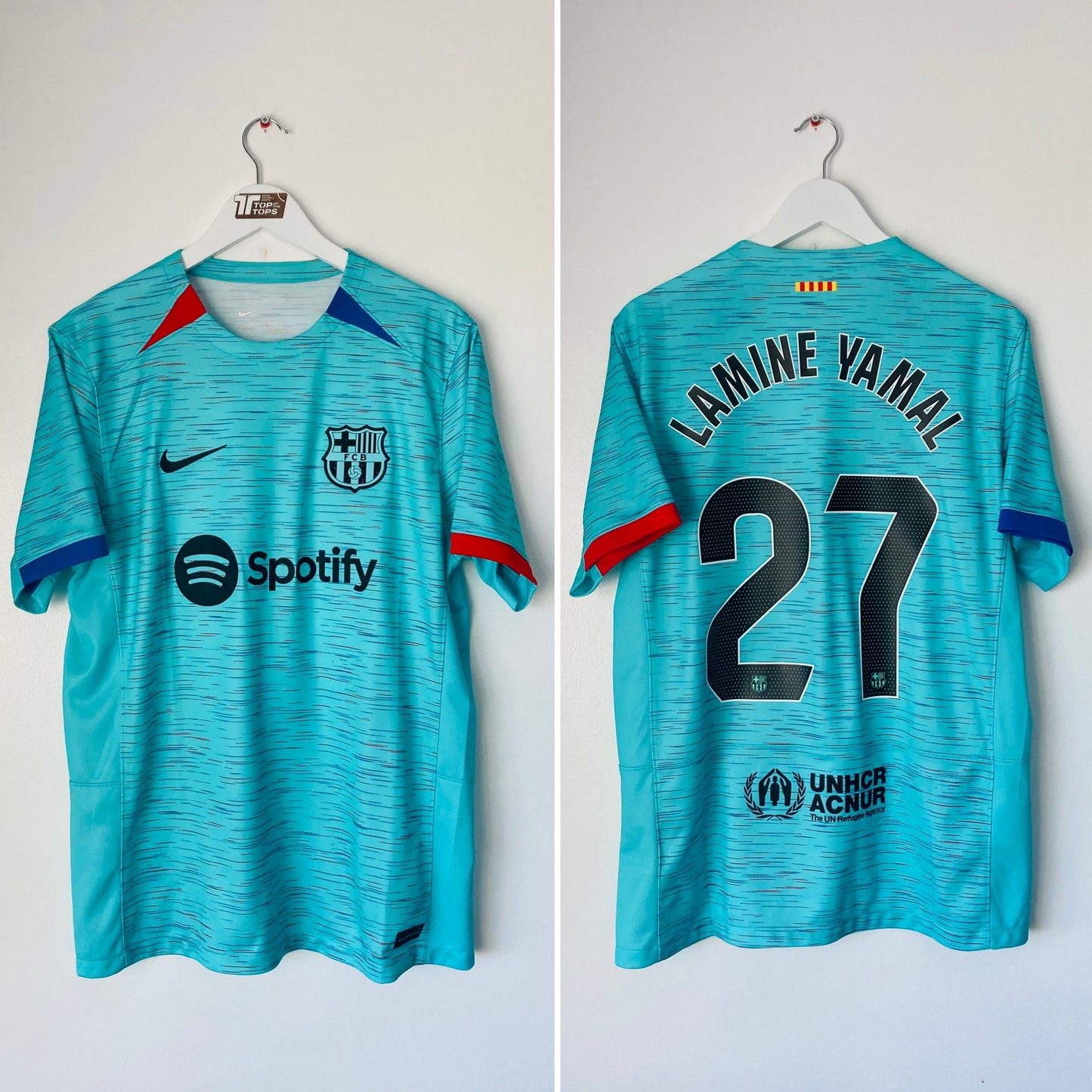 Barcelona third football shirt
2023/24 Lamine Yamal Large