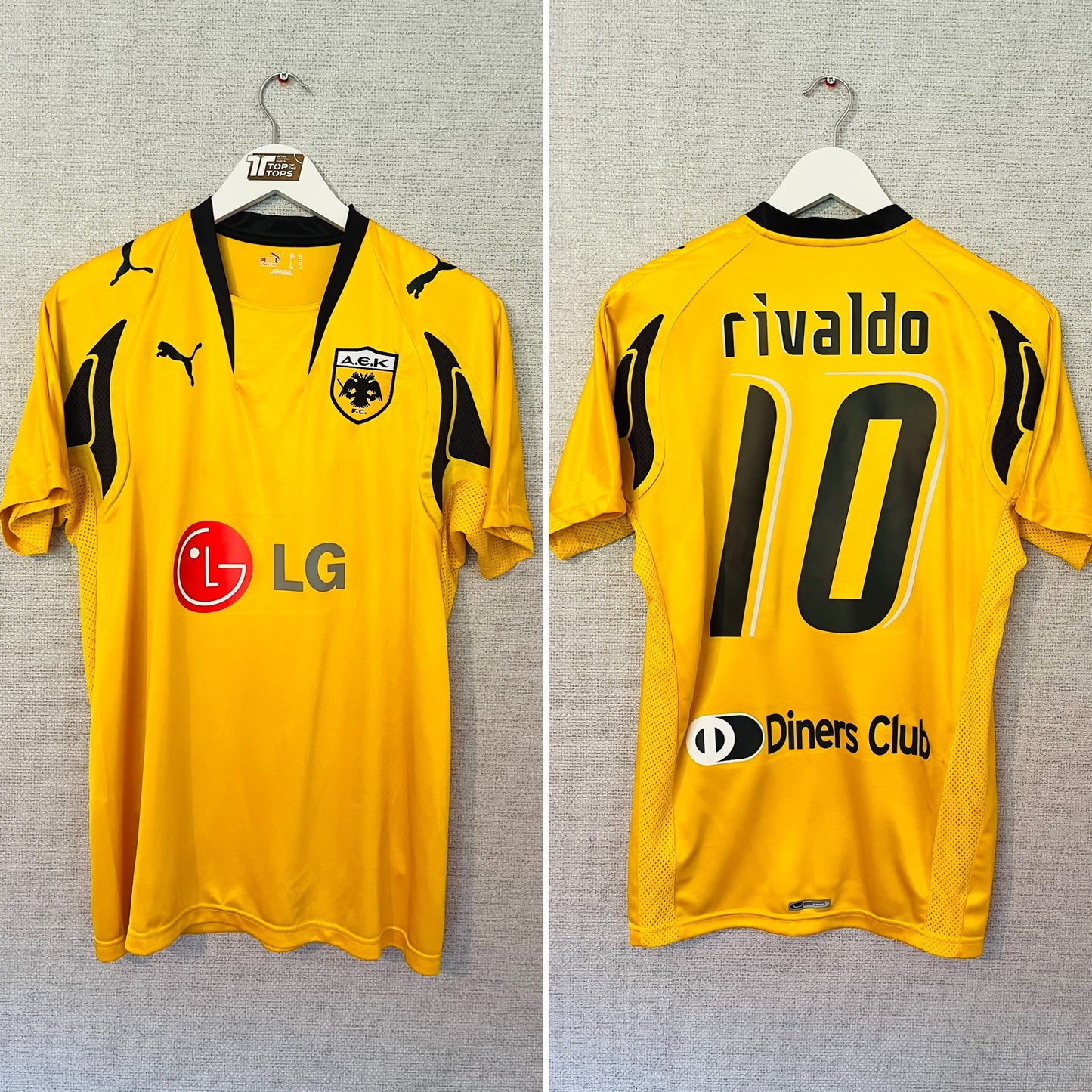 AEK Athens home football shirt 2007/08 Rivaldo Medium
