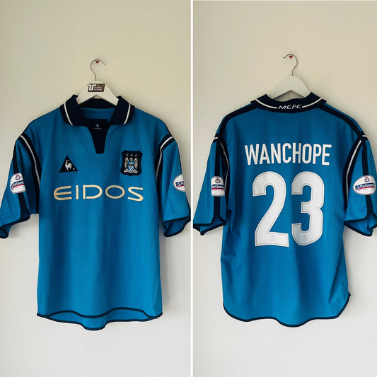 Manchester City home football shirt 2001/02 Wanchope Medium