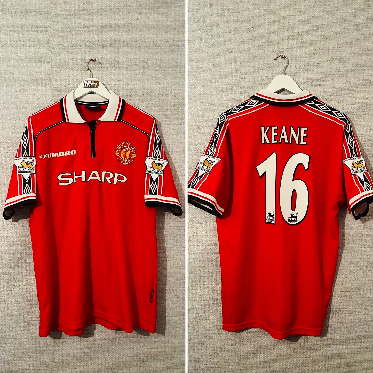 Manchester United home football shirt 1999/2000 Keane XL