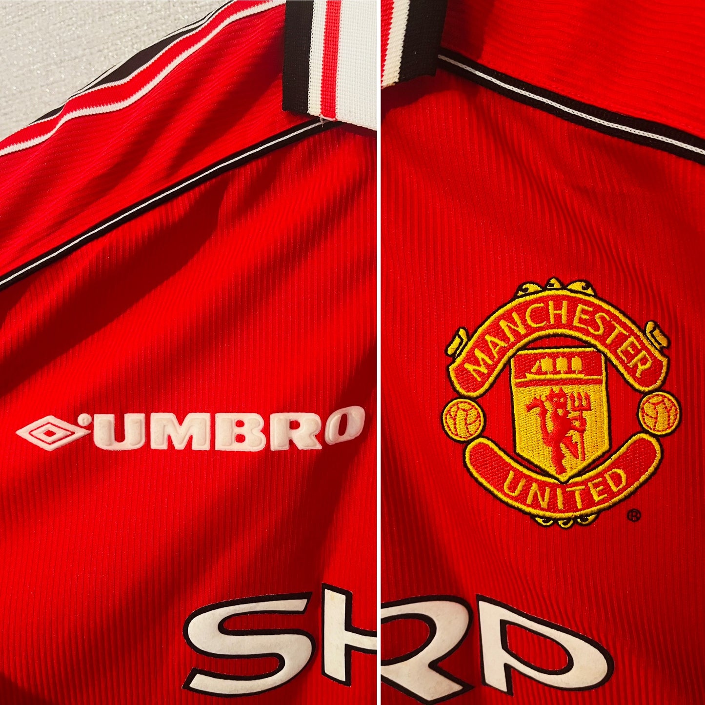 Manchester United home football shirt 1999/2000 Beckham XL