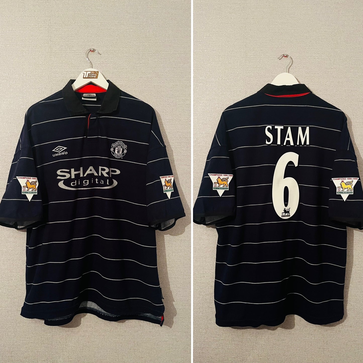 Manchester United away football shirt 1999/2000 Stam XXL