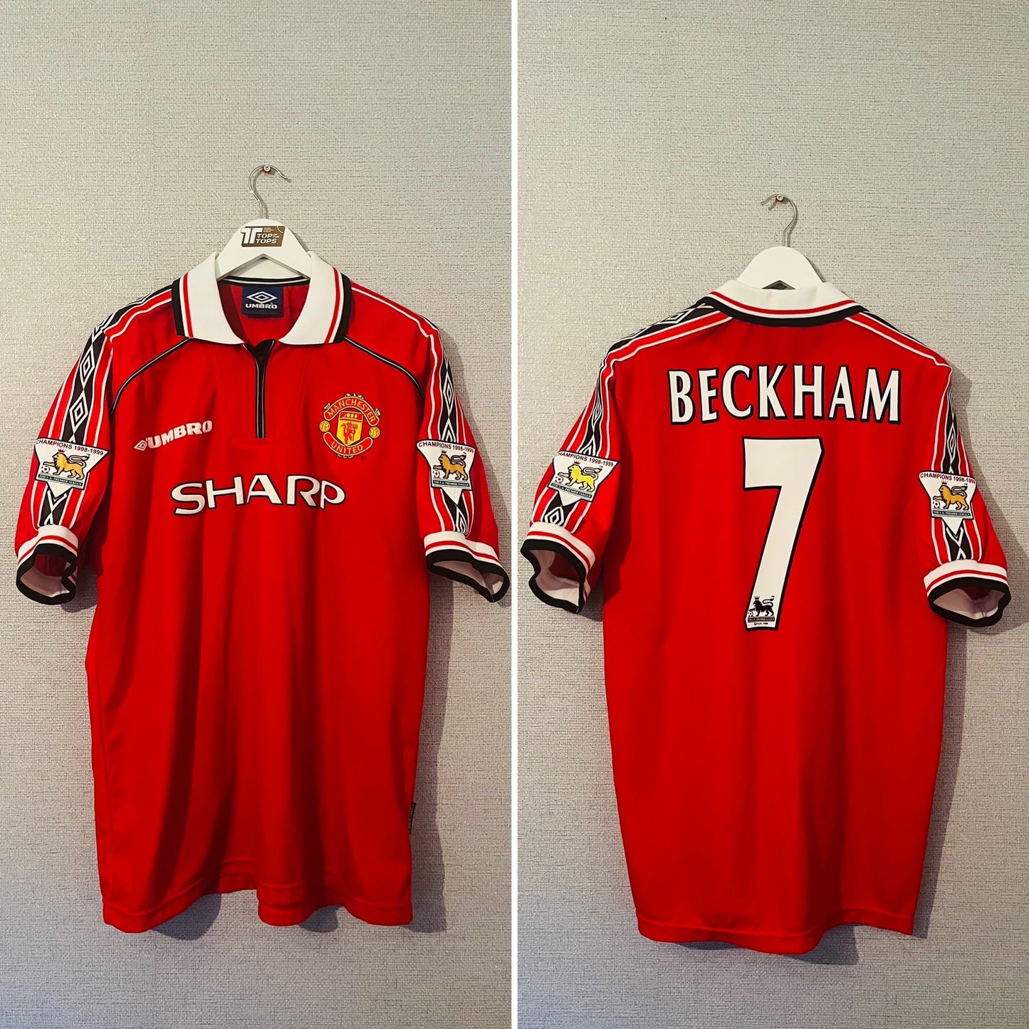 Manchester United home football shirt 1999/2000 Beckham XL