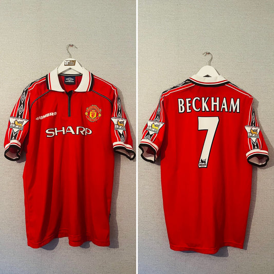 Manchester United home football shirt 1999/2000 Beckham XL