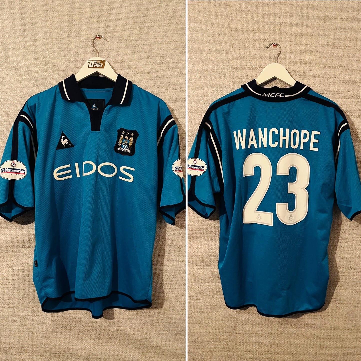 Manchester City home football shirt 2001/02 Wanchope Large