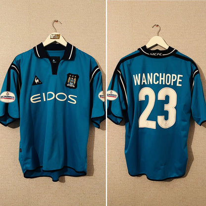 Manchester City home football shirt 2001/02 Wanchope Large