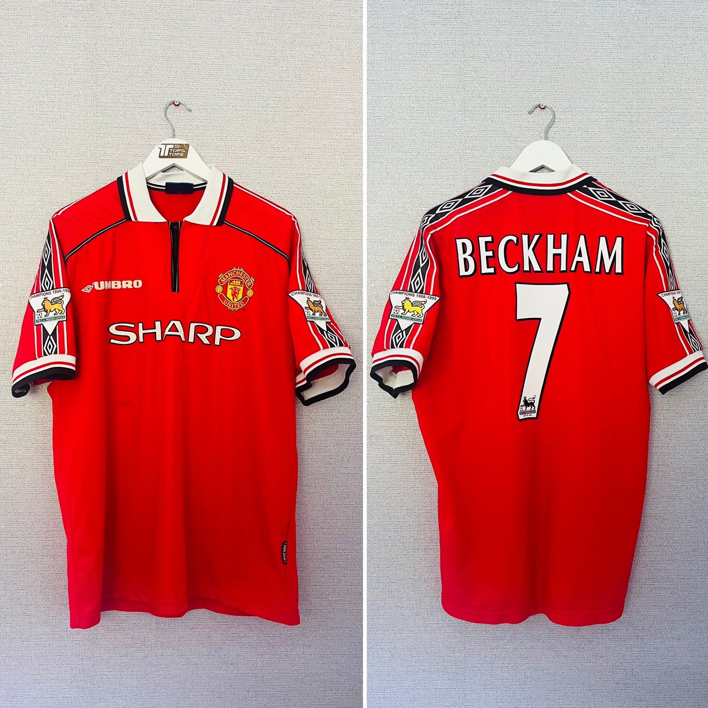 Manchester United home football shirt 1999/2000 Beckham XL