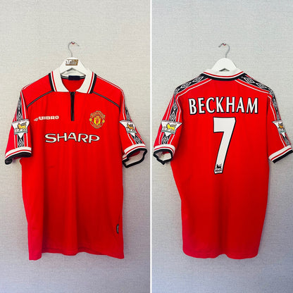Manchester United home football shirt 1999/2000 Beckham XL