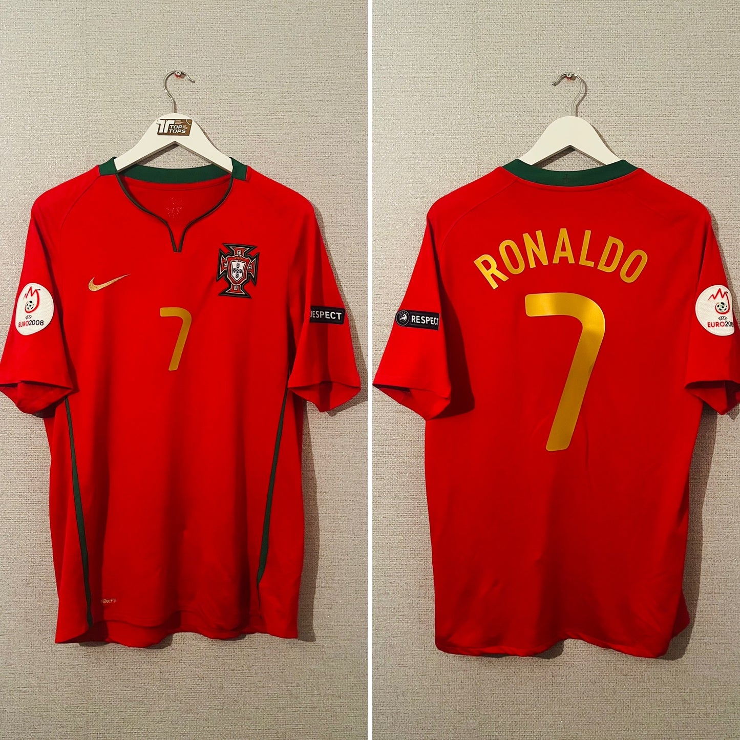 Portugal home football shirt Euro 2008 CR7 Medium