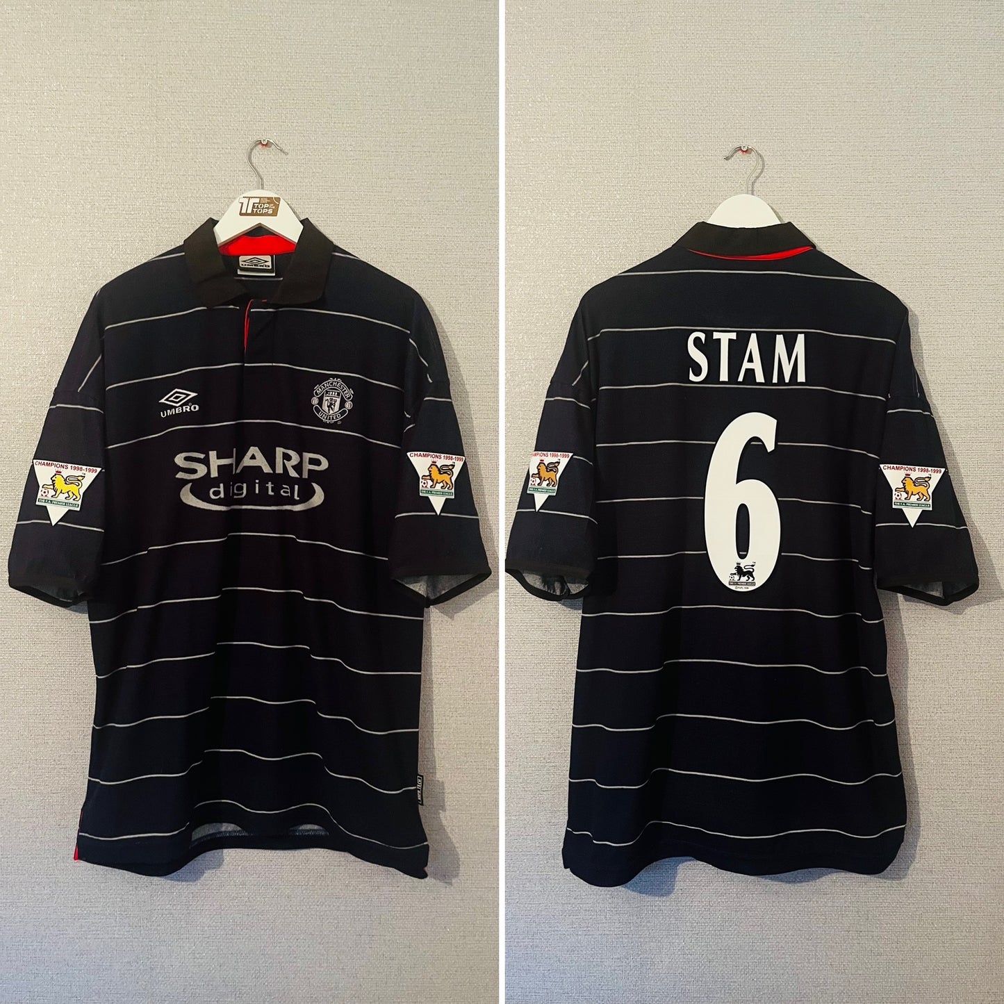 Manchester United away football shirt 1999/2000 Stam XL