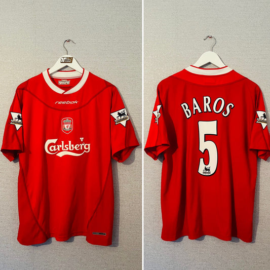 Liverpool home football shirt 2003/04 Baros Large