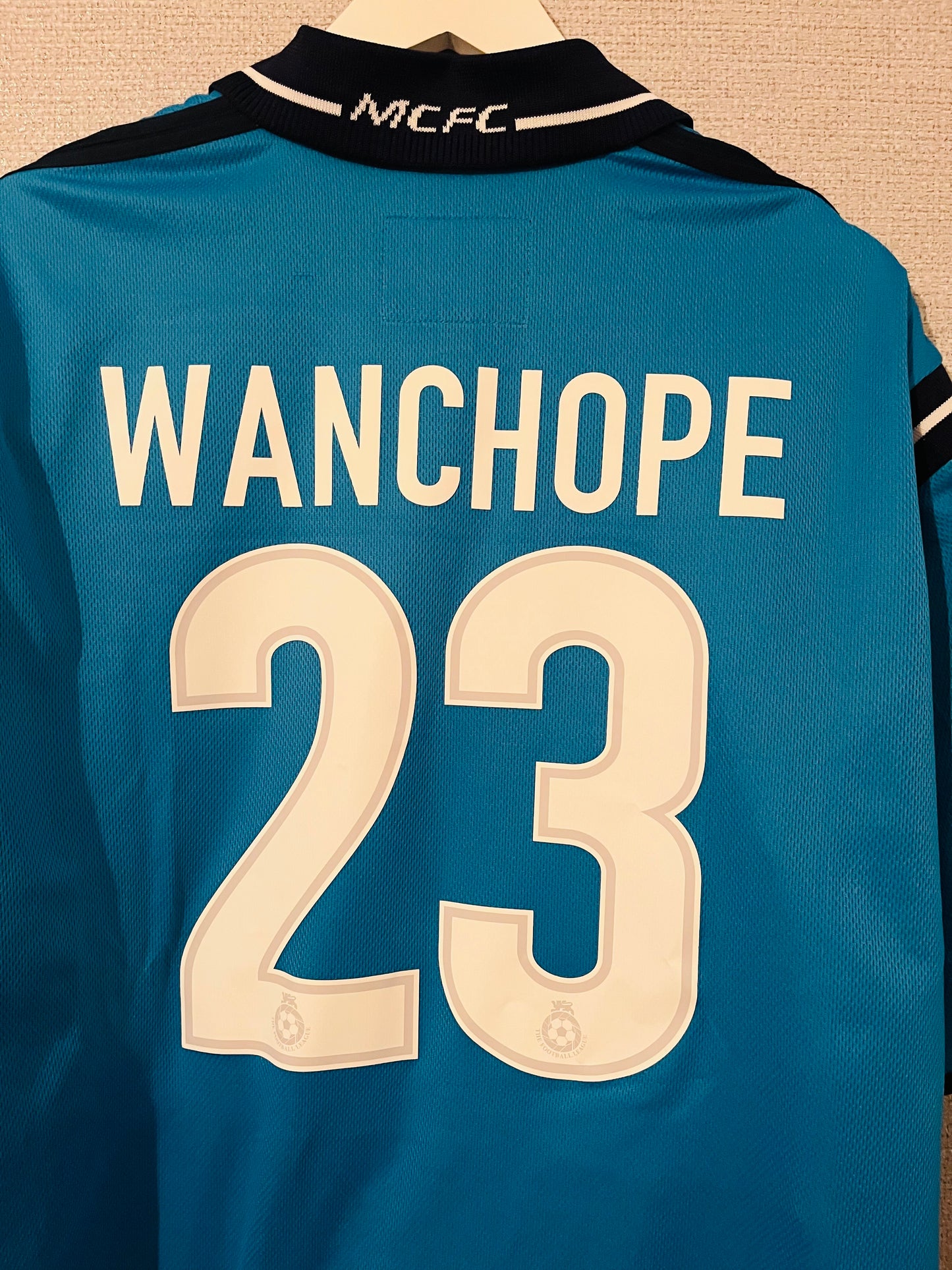 Manchester City home football shirt 2001/02 Wanchope Large
