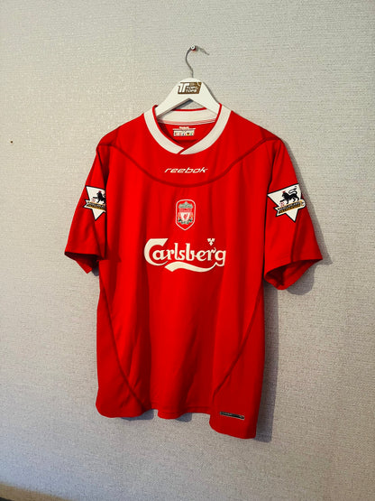 Liverpool home football shirt 2003/04 Baros Large