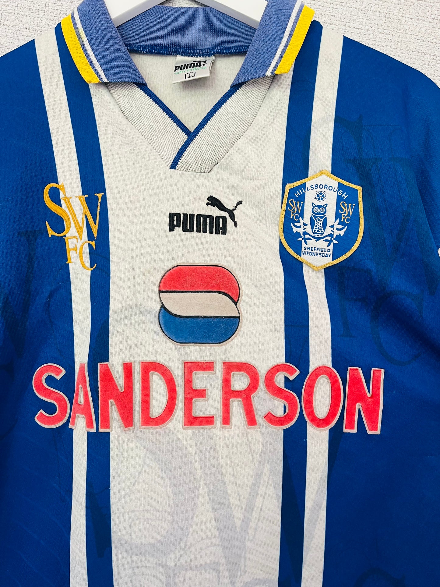 Sheffield Wednesday home football shirt 1995/97 Waddle Medium