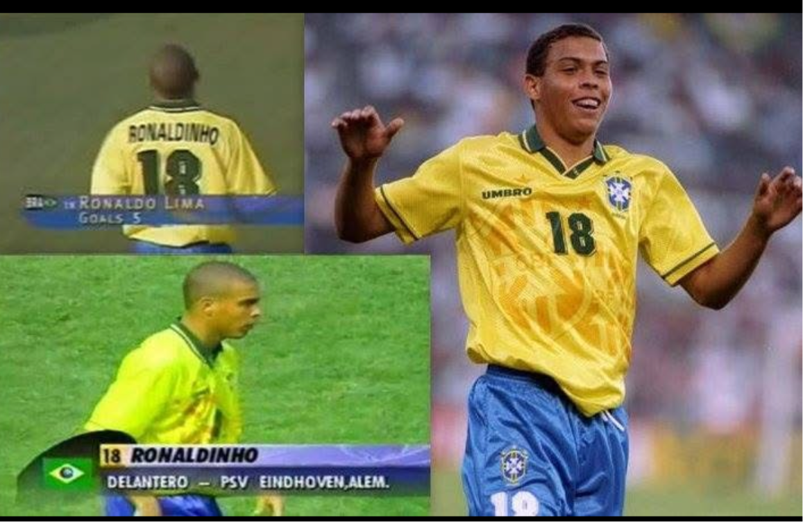 Brazil home football shirt 1996 (R9) Ronaldinho 18 Medium