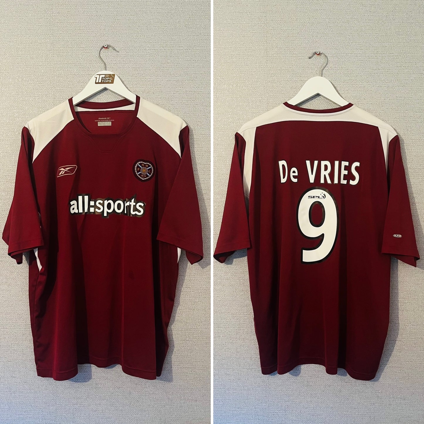 Heart of Midlothian Hearts home football shirt 2004/05 De Vries XXL